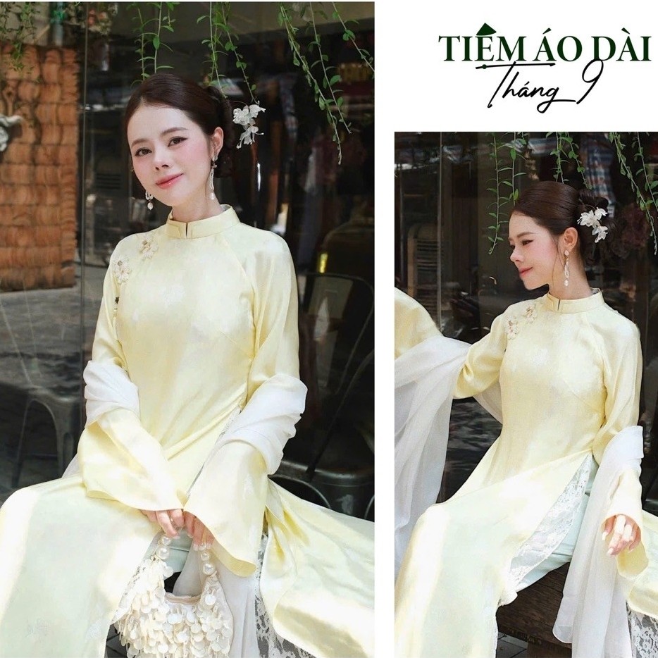 [ BST 2027 ] Áo Dài Cẩm Giao, Áo Dài Lụa Tơ Ý Form Suông Cổ Cách Điệu Thanh Lịch Cho Đám Cưới