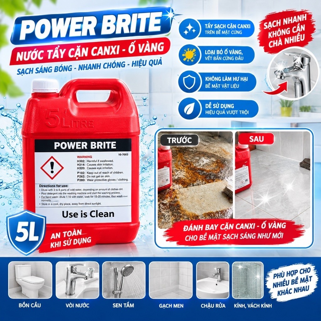 Hóa chất tẩy cặn CANXI, gỉ ố bề mặt nhập Singapore