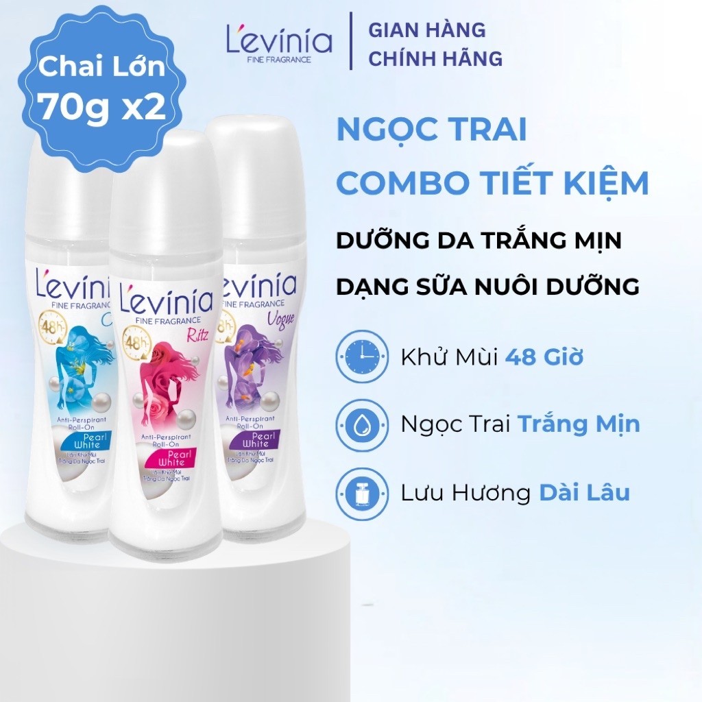 COMBO Lăn Khử Mùi Nữ Dưỡng Trắng Da Nước Đục Pearl White L'evinia Hương Nước Hoa 70G