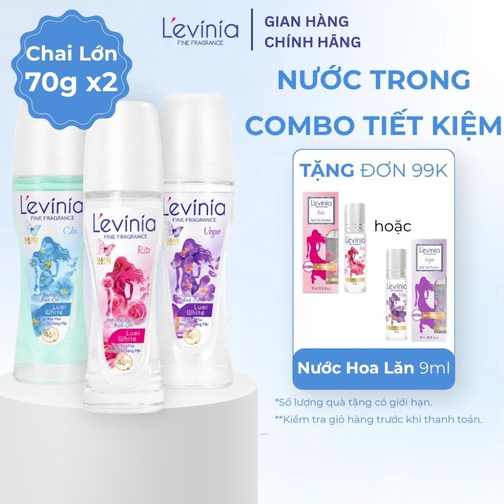 COMBO Lăn Khử Mùi Nữ Trắng Da Nước Trong Ngăn Ố Vàng Áo L'evinia Lumi White Hương Nước Hoa 70g