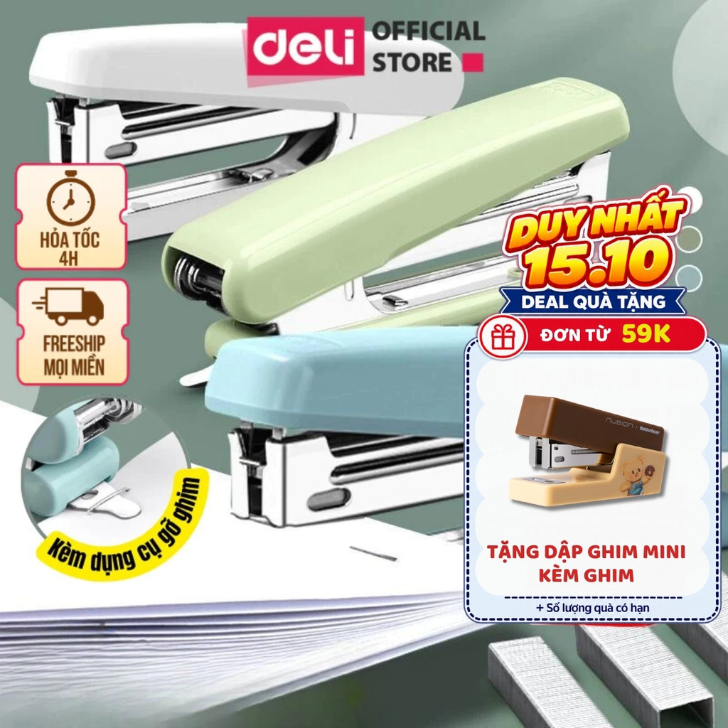 Dập Ghim Deli 30 Trang Ghim Bấm Giấy Số 10 Màu Pastel Dễ Thương Nhỏ Gọn Tiện Lợi Văn Phòng
