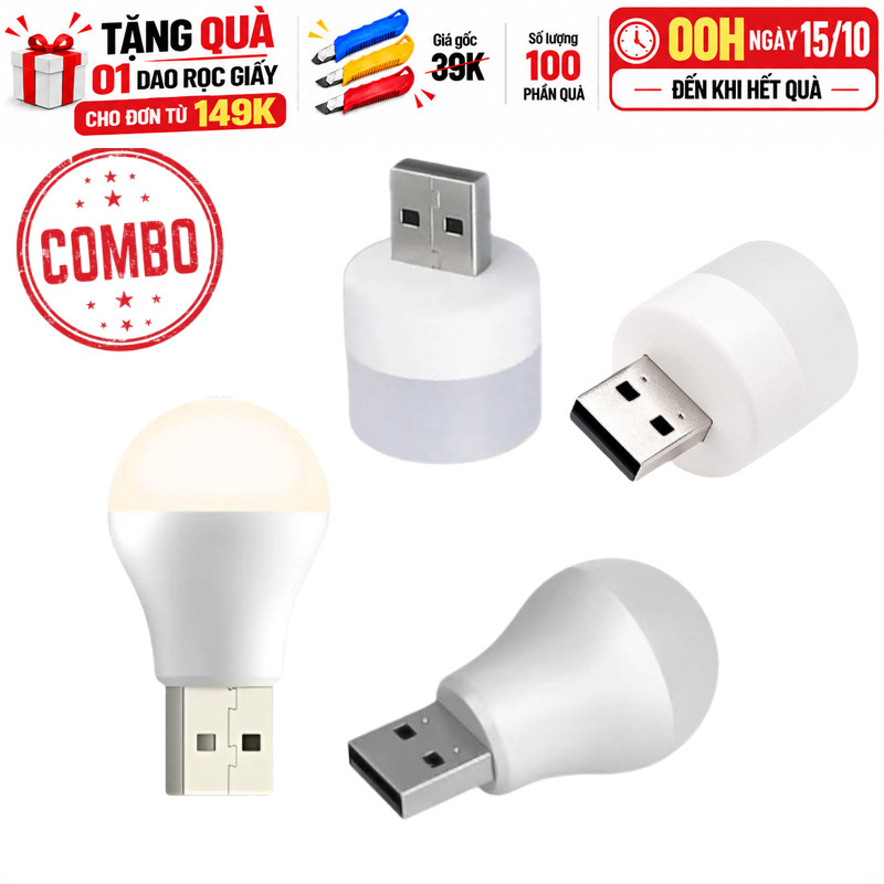 Combo- Đèn ngủ Led mini cổng USB siêu sáng nhỏ gọn tiện dụng