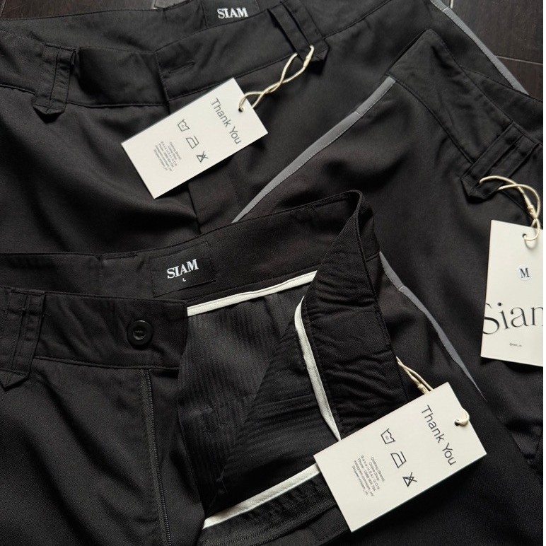 SIAM - QUẦN ĐÙI ĐEN VIỀN XÁM FORM RỘNG ỐNG TO VẠT BẦU - SM0124 | BigBuy360 - bigbuy360.vn