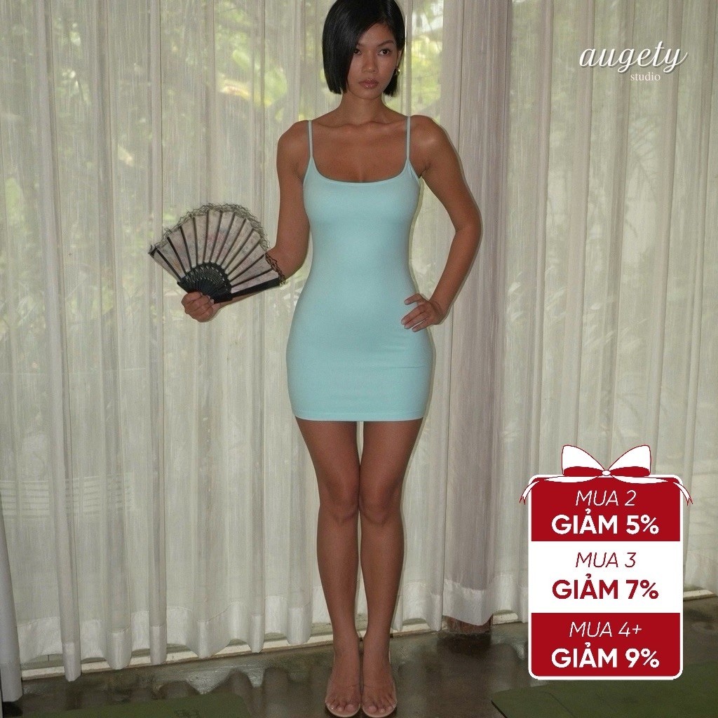 [MUA 2 GIÁ HỜI] Đầm Body Ngắn Ôm Basic 2 Dây Gom Ngực Chiết Eo Augety Studio, PAI BODYCON