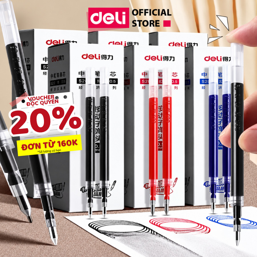 [TRỢ GIÁ] Combo 10 20 ruột bút gel Deli 0.5mm đa năng dùng cho bút bi nước A575 A057B S101 lâu hết mực không gai