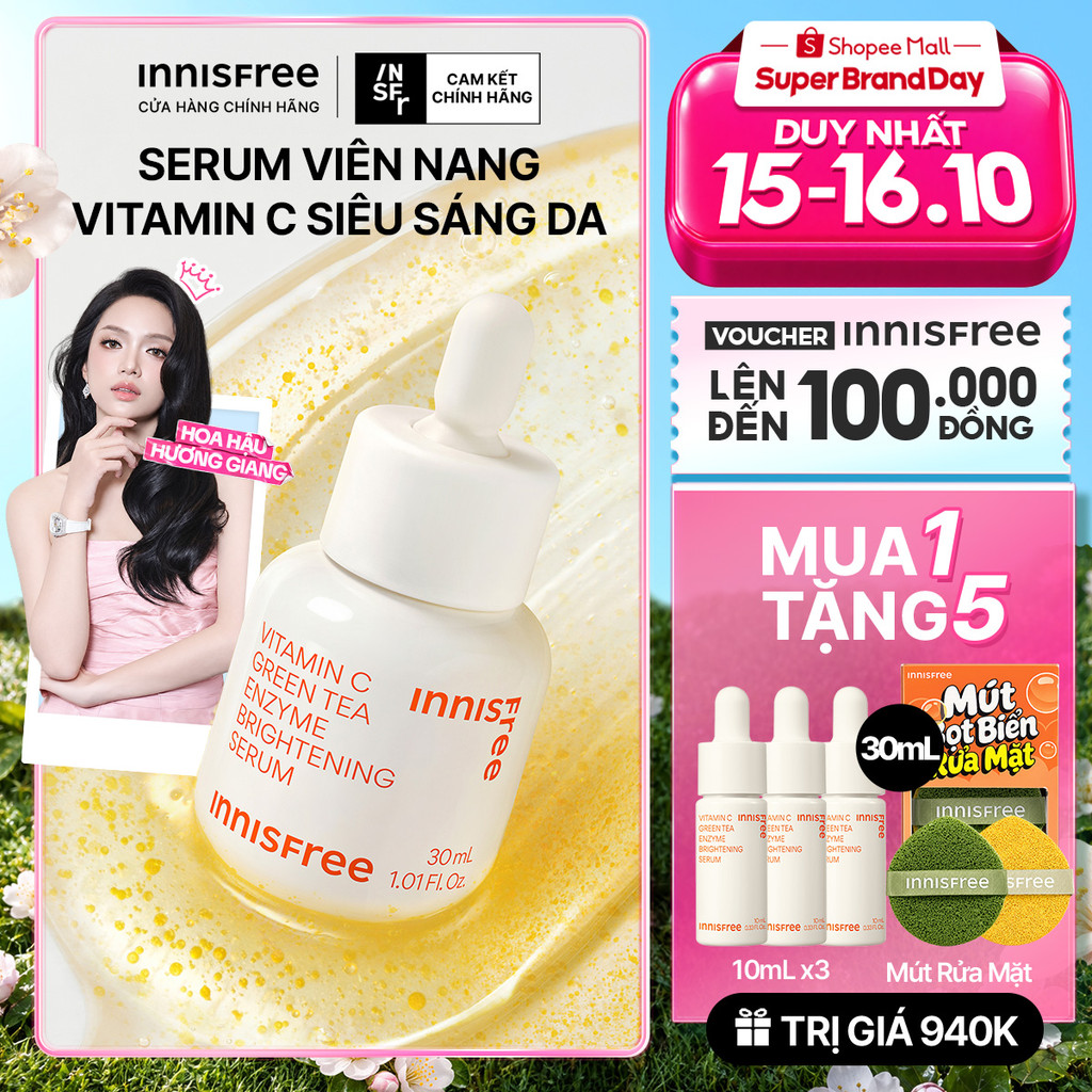 Serum Vitamin C sáng da, mờ thâm mụn INNISFREE Green Tea Enzyme Brightening Serum 30ml