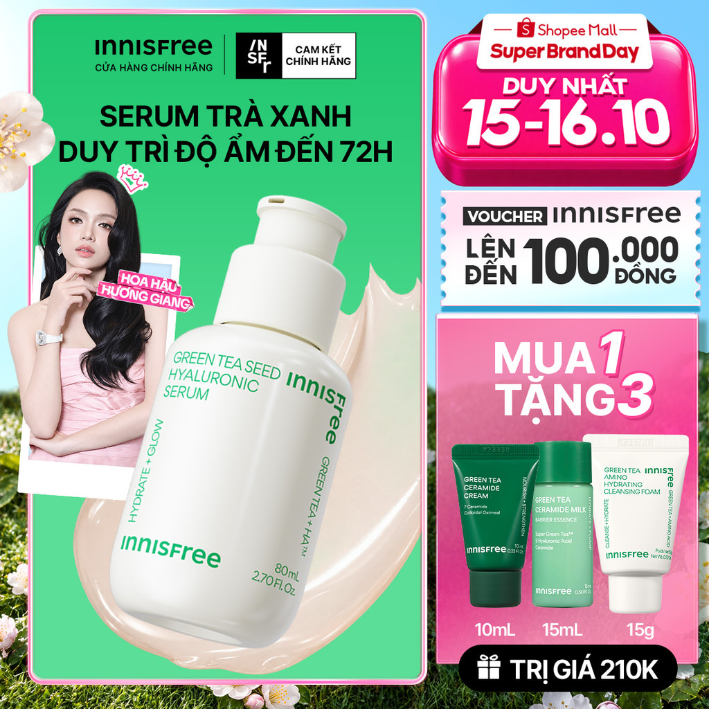 Serum trà xanh cấp ẩm sâu phục hồi da, với Probiotics INNISFREE Green Tea Seed Hyaluronic Serum 80mL