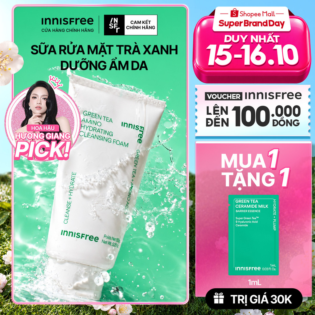 Sữa rửa mặt trà xanh sạch sâu ẩm mịn INNISFREE Green Tea Amino Cleansing Foam 150g