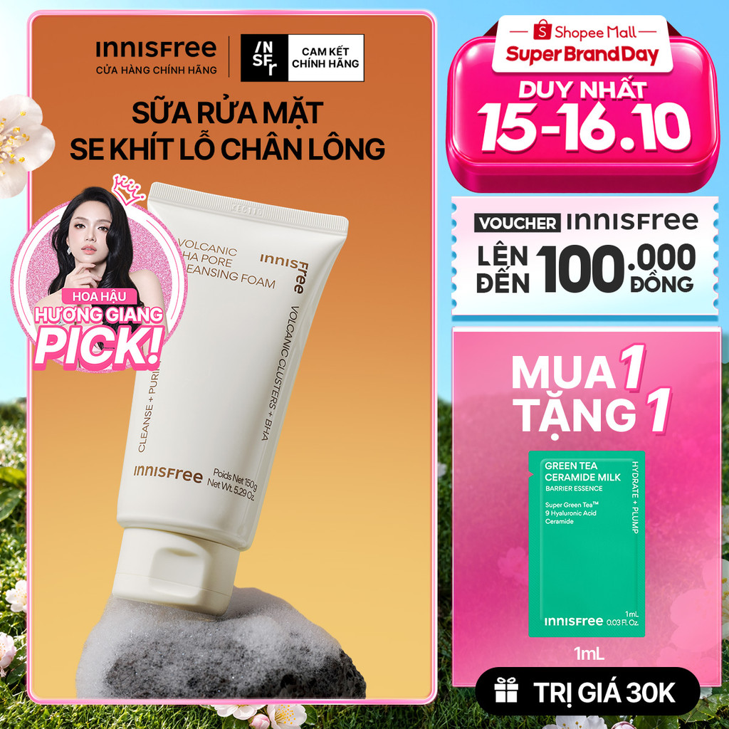 Sữa rửa mặt tro núi lửa sạch sâu se khít lỗ chân lông INNISFREE Volcanic Pore BHA Cleansing Foam 150g