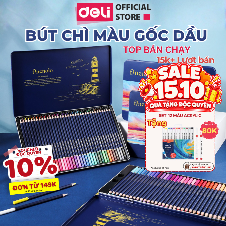 Bút Chì Màu Gốc Dầu DELI Màu Chì Gốc Dầu Vẽ Chuyên Nghiệp Lượng Dầu Cao Lõi 4mm Tô Mịn Thân gỗ Basswood