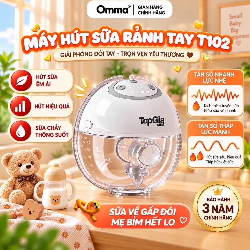 [🔥 ƯU ĐÃI ĐỘC QUYỀN 🔥] Máy hút sữa không dây Topgiakids T102 cao cấp 4 chế độ, 9 cấp độ hút, hút êm, bảo hành 36 tháng