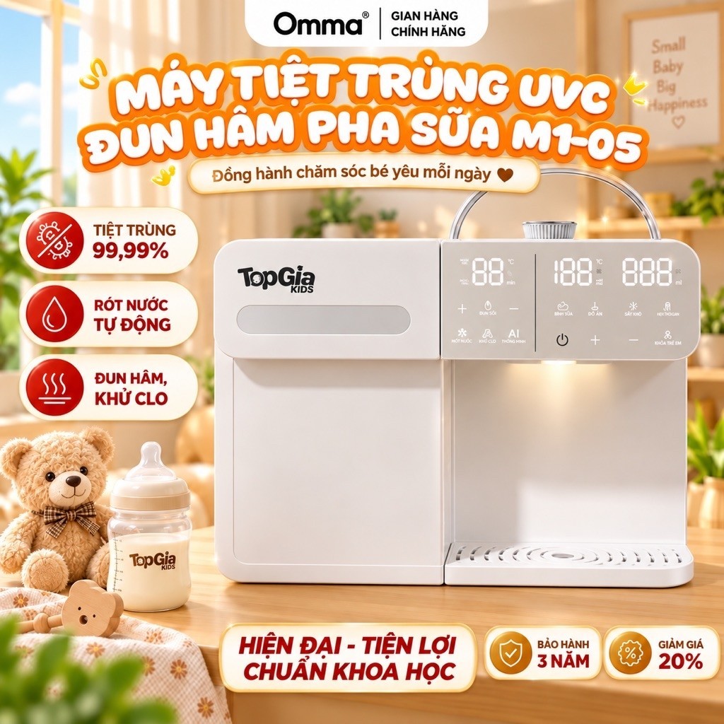 [MỞ BÁN-BẢN CAO CẤP] Máy Tiệt Trùng UVC Kết Hợp Đun Rót Nước Tự Động M1-05 TOPGIAKIDS - Đa Chức Năng Tích Hợp - BH 3 năm