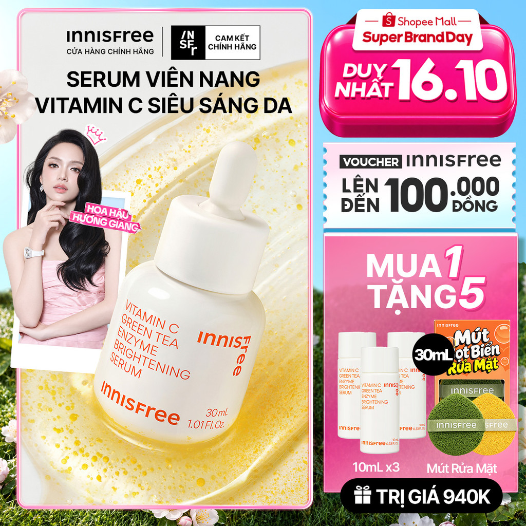 Serum Vitamin C sáng da, mờ thâm mụn INNISFREE Green Tea Enzyme Brightening Serum 30ml