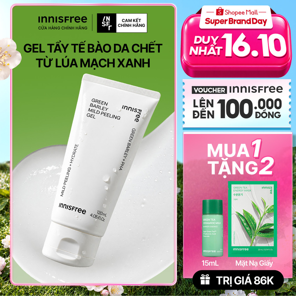 Gel tẩy tế bào da chết từ lúa mạch xanh innisfree Green Barley Mild Peeling Gel 120ml