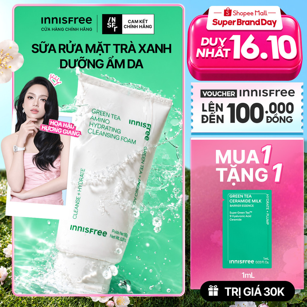 Sữa rửa mặt trà xanh sạch sâu ẩm mịn INNISFREE Green Tea Amino Cleansing Foam 150g