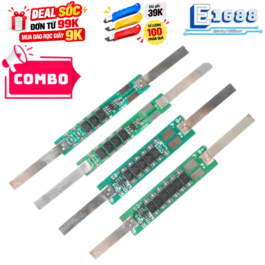 Combo- Mạch bảo vệ pin Lithium 1S 3.7V 2A - 9A (1 - 6 MOS) có hàn kẽm sẵn