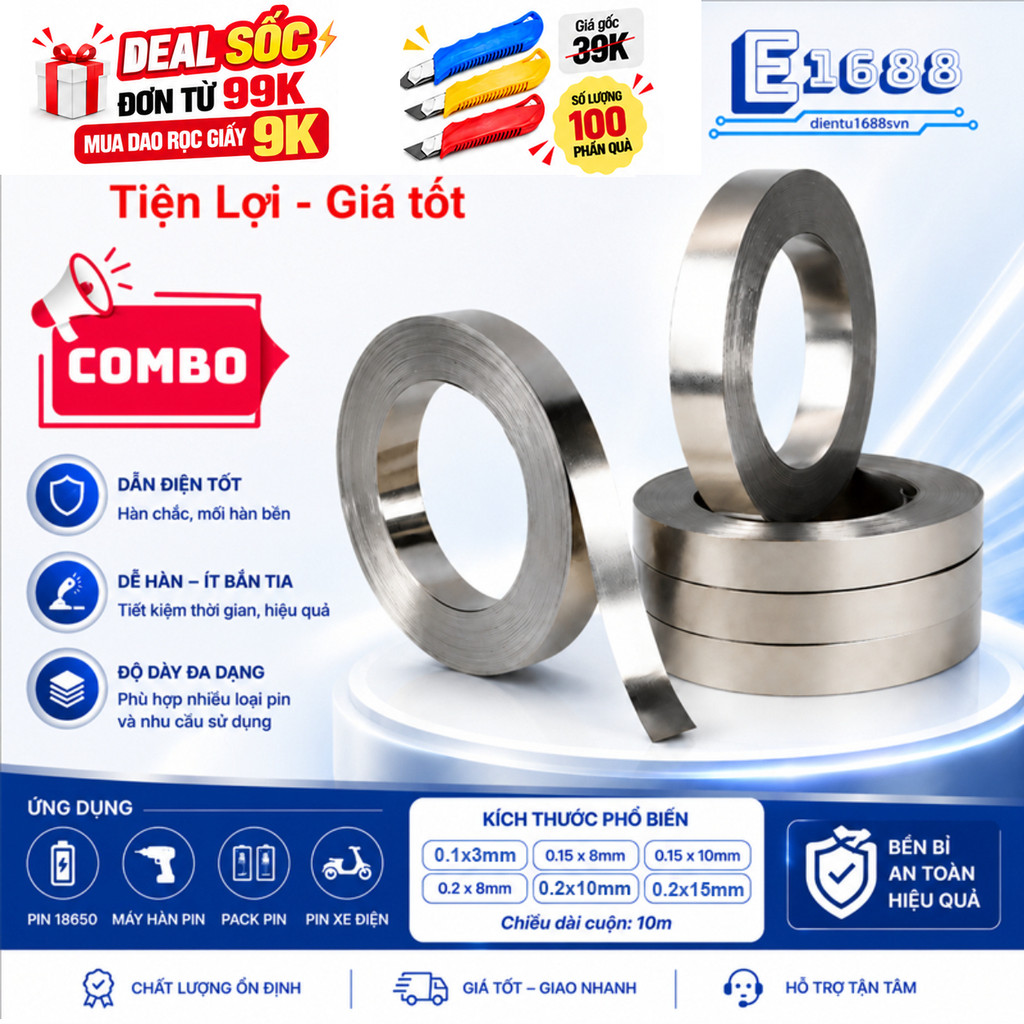 10 mét- Kẽm đơn hàn cell pin mạ Niken, kẽm chất lượng không rỉ cho anh em thợ