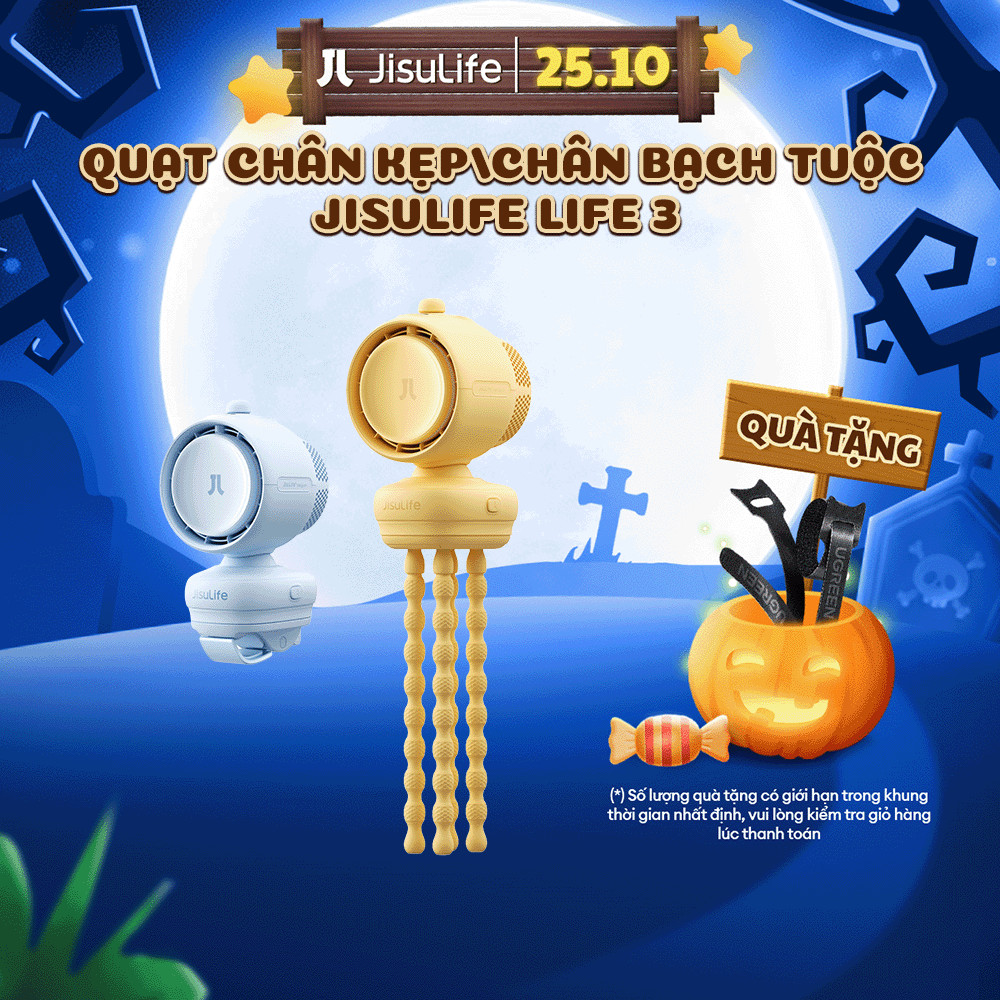 Quạt chân kẹp/chân bạch tuộc JISULIFE Life 3 | Pin 5000mAh Sạc Nhanh Sử Dụng Đến 38h | Chính Hãng - BH 12 Tháng