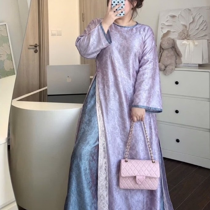 | Chang Tròn | Áo Dài Cẩm Viên Bigsize - 4 Tà Tơ Tằm Ren Kèm Quần Cao Cấp
