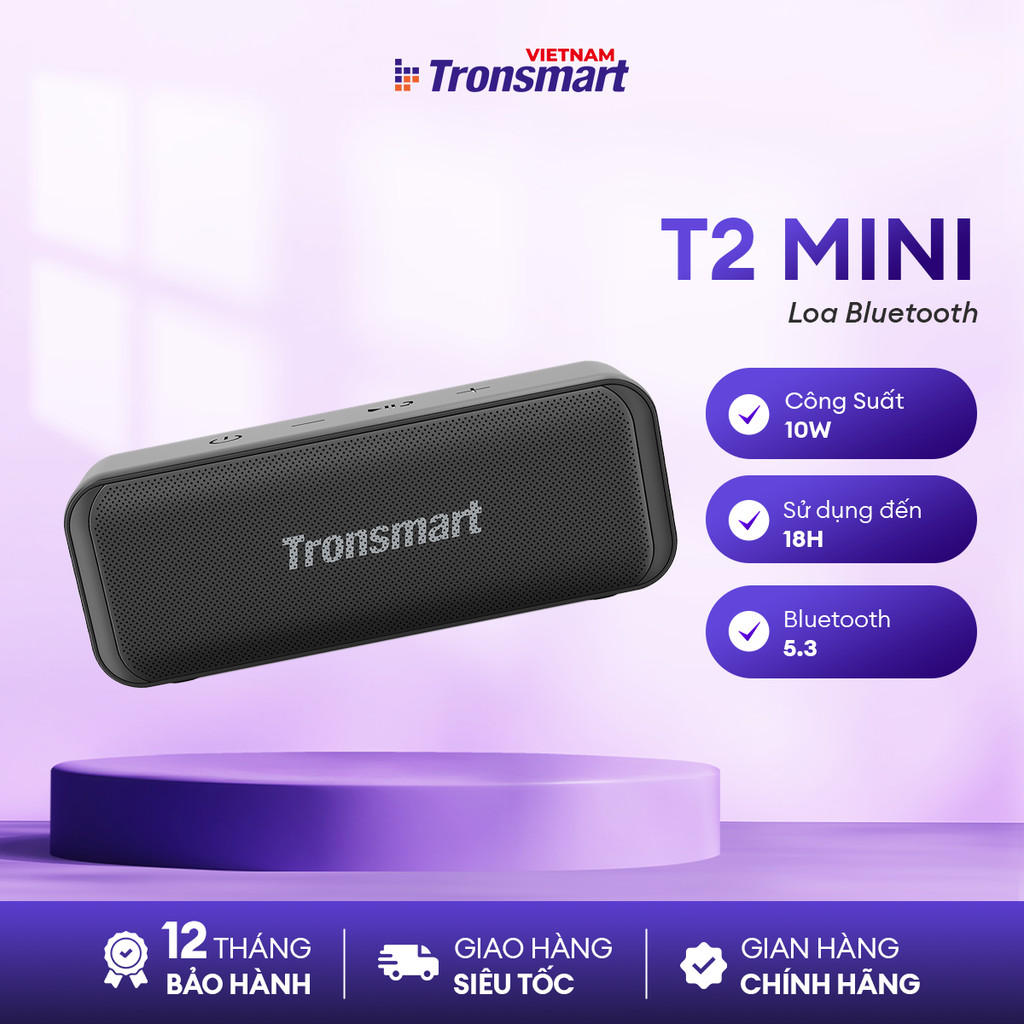 Loa Bluetooth Tronsmart T2 MINI | Công Suất 10W | Chơi Nhạc Đến 18h | Kháng Nước IPX7 | Bluetooth 5.3 | BH 12 Tháng