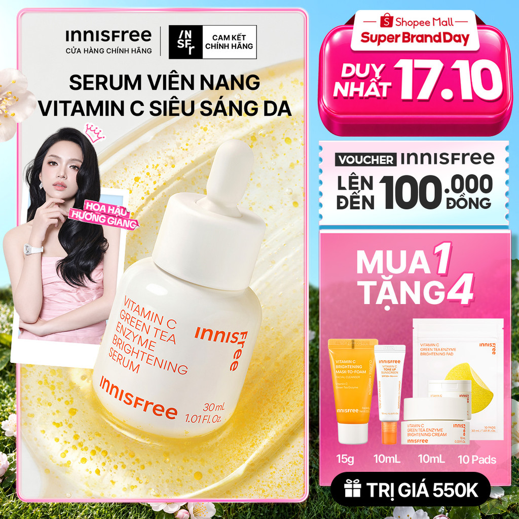 Serum Vitamin C sáng da, mờ thâm mụn INNISFREE Green Tea Enzyme Brightening Serum 30ml