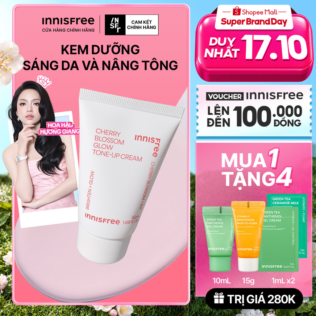 Kem nâng tông, dưỡng sáng làm đều màu da từ hoa anh đào INNISFREE Cherry Blossom Tone Up Cream 50ml