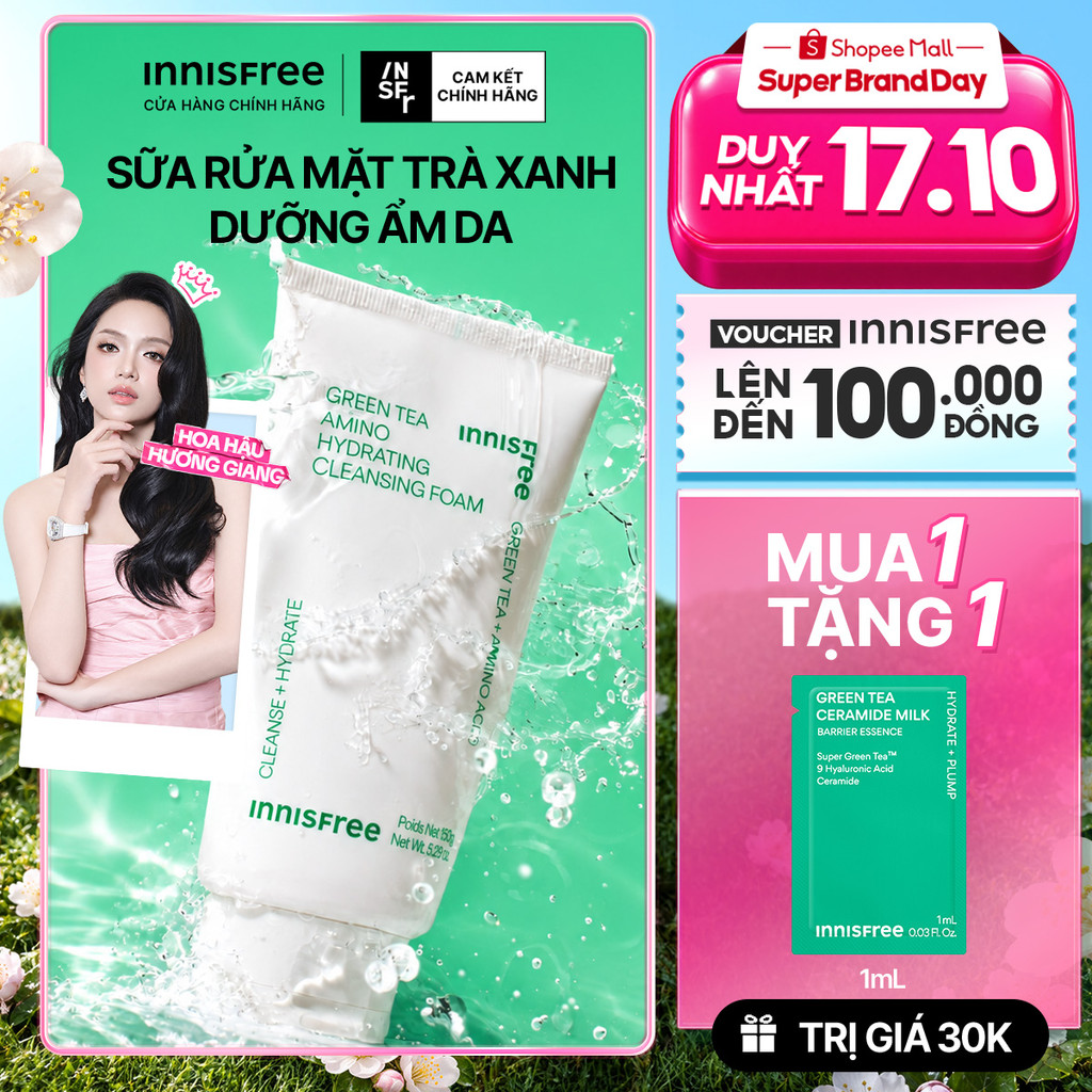 Sữa rửa mặt trà xanh sạch sâu ẩm mịn INNISFREE Green Tea Amino Cleansing Foam 150g