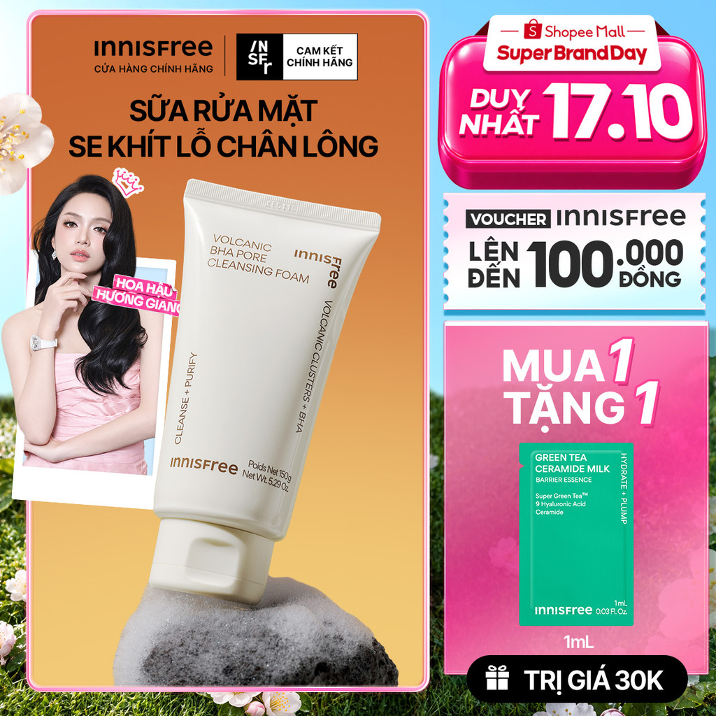 Sữa rửa mặt tro núi lửa sạch sâu se khít lỗ chân lông INNISFREE Volcanic Pore BHA Cleansing Foam 150g