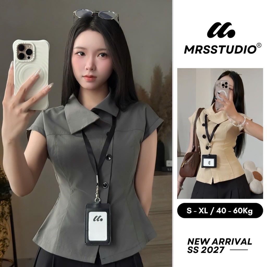 MRSS -  Áo cổ lệch peplum croptop tay ngắn chiết eo vạt lệch MRA219