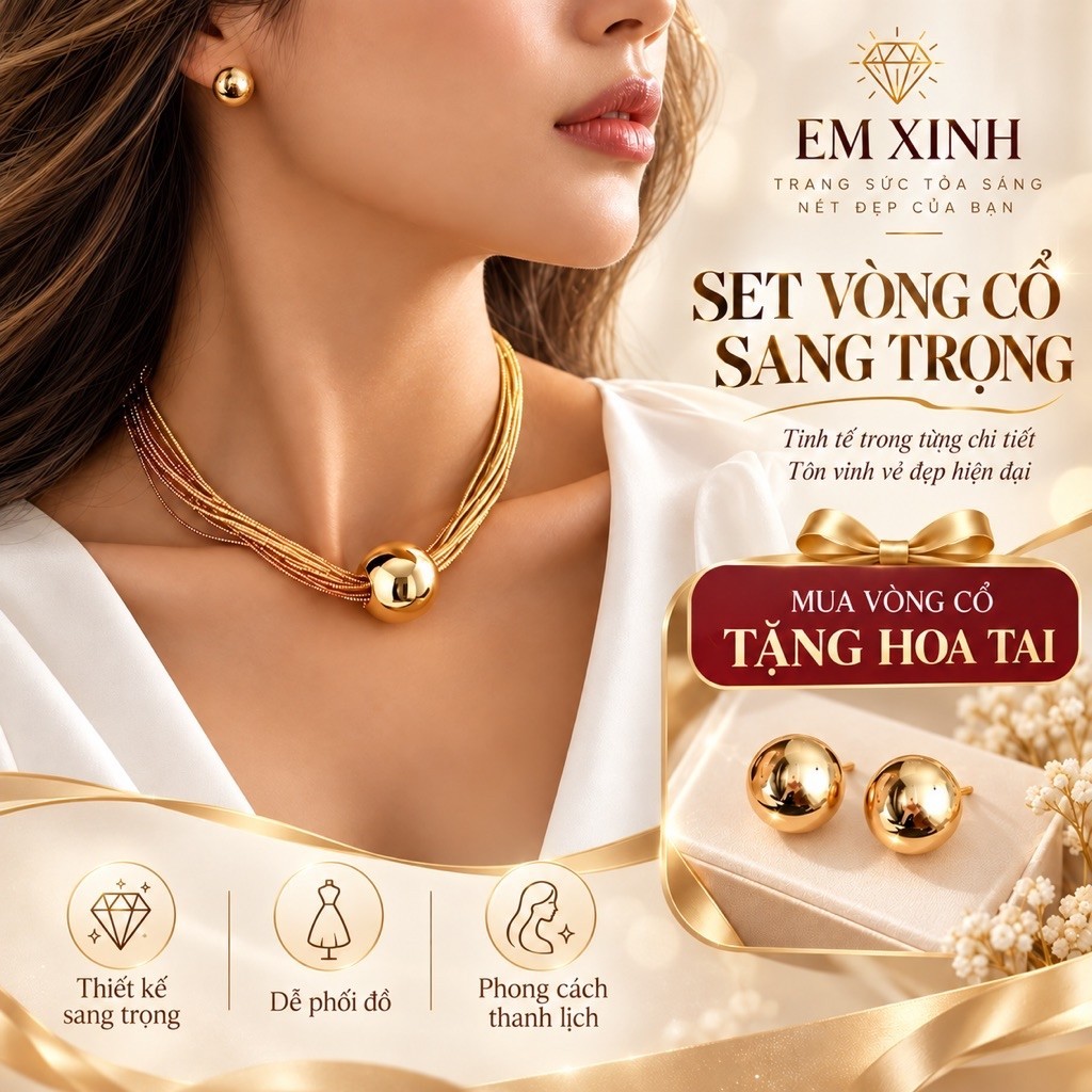 (SET1)Set Hoa tai va Vòng cổ xếp chồng lên nhau dây chuyền nhiều lớp