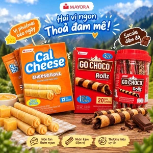 Bánh Quế Xốp Kem Socola Go Choco Rollz 250g và Phô Mai Calchesse Rollz 186g và hũ 375g