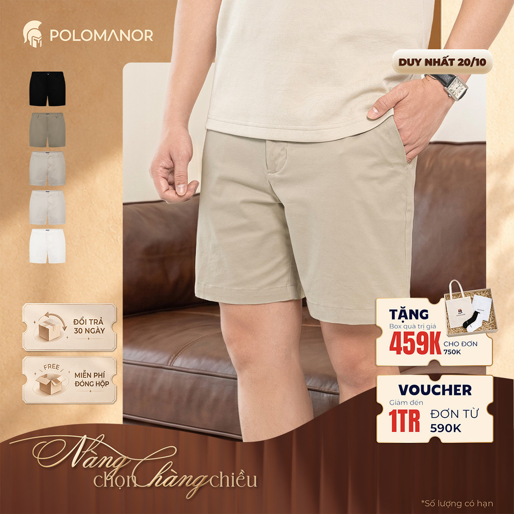 [BEST SELLER] Quần short nam ngắn POLOMANOR vải kaki xuất xịn, lưng đai thun, co giãn 2 chiều, chuẩn form