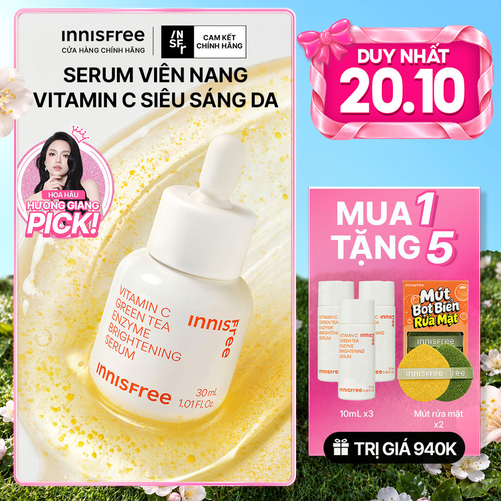 Serum Vitamin C sáng da, mờ thâm mụn INNISFREE Green Tea Enzyme Brightening Serum 30ml