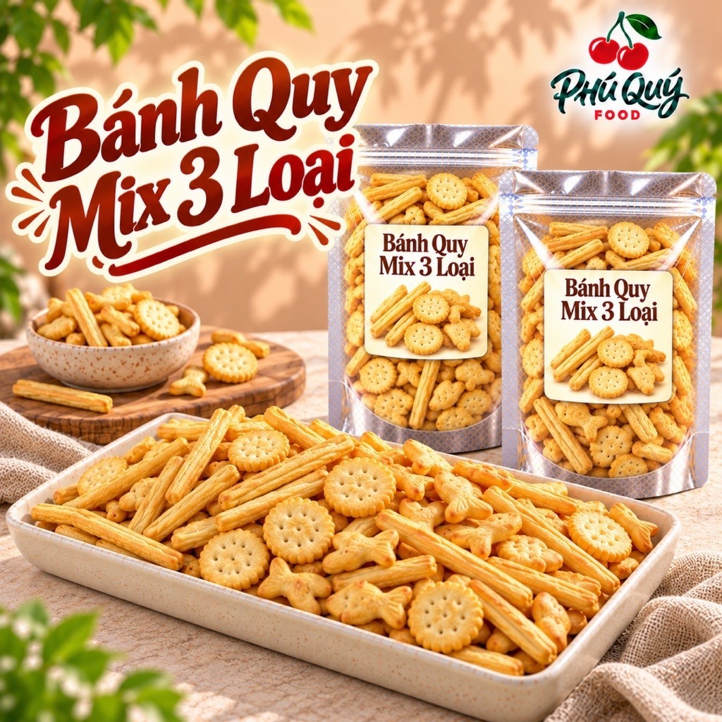 Bánh quy mặn mix  - Bánh quy đũa, bánh quy đồng tiền, bánh quy hình cá