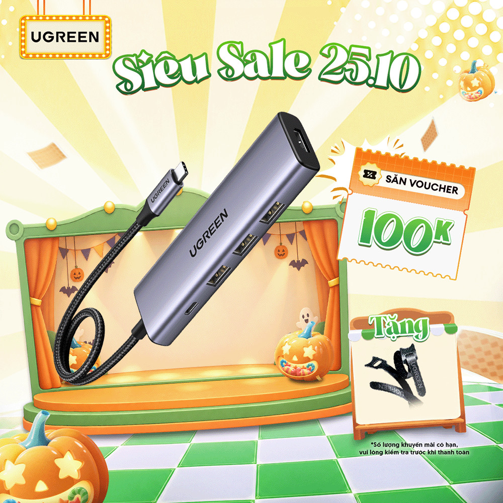 Hub chuyển đổi Type C Ugreen 5 in 1 | Vỏ nhôm cao cấp | Truyền tải nhanh chóng | Bảo Hành 18 Tháng 1 đổi 1 | 15596 15597