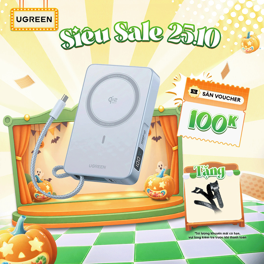 Sạc di động Qi2.2 Ugreen PB773 | Sạc không dây 25W/ Có dây 30W | 10000mAh | BH 18 tháng 1 đổi 1 | 65958B