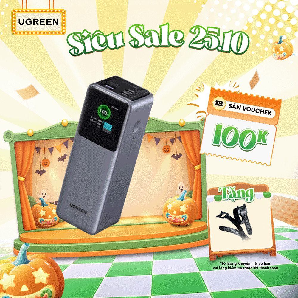 Pin Ugreen PB722 25000mAh-200W/20000mAh-130W/12000mAh-100W | Sử Dụng Lõi Pin Li-on | Màn Hình LED | BH 18 Tháng 1 Đổi 1
