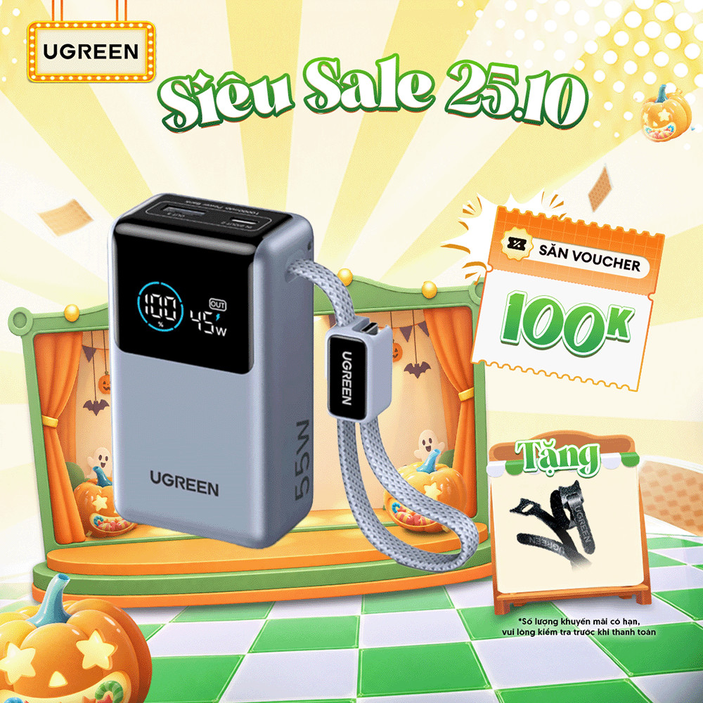 Pin sạc dự phòng Ugreen PB727 10000mAh 55W | Có màn hình & cáp USB-C | Bảo hành 18 tháng 1 đổi 1 | 75701B 75701C