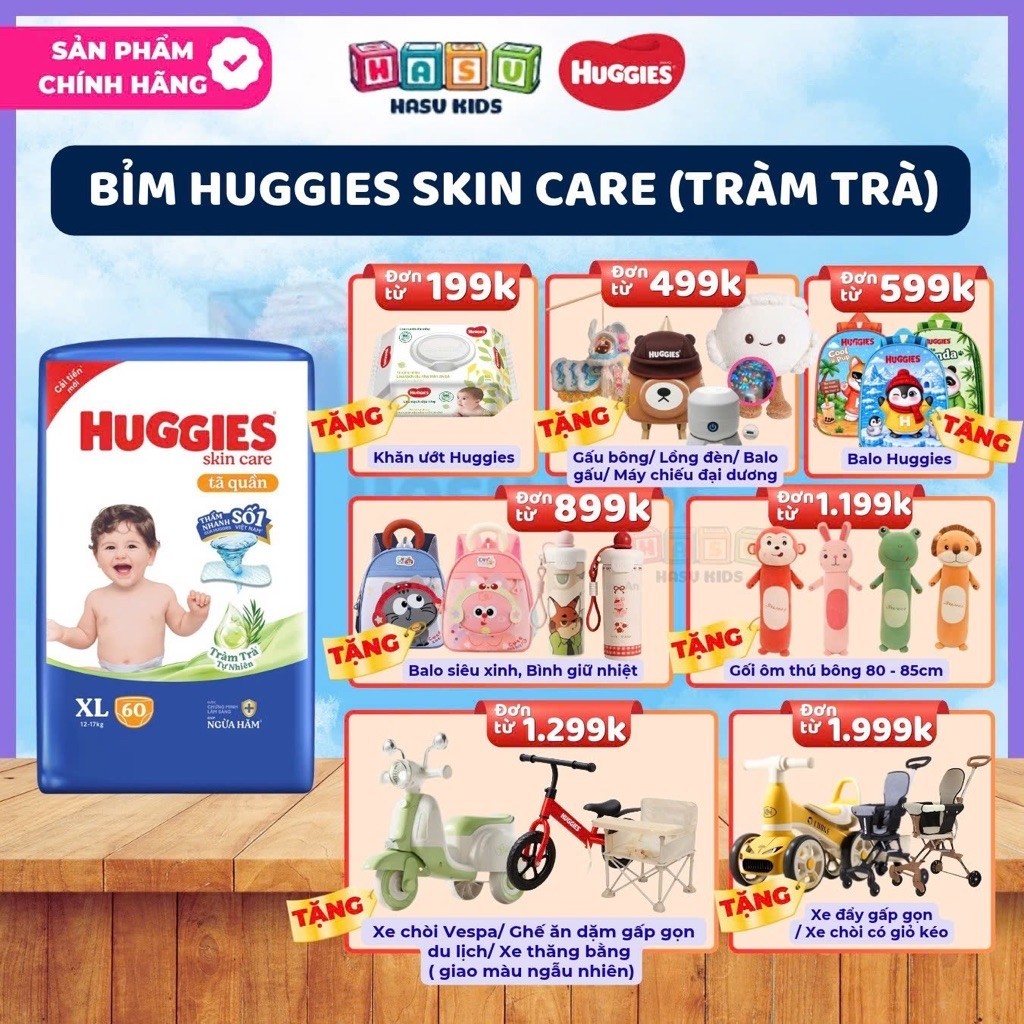[KÈM QUÀ] Tã/ Bỉm Quần Huggies Skin Care Tràm Trà Túi Lớn Mềm Mại Thoáng Khí, hạn chế hăm da cho bé full SIZE