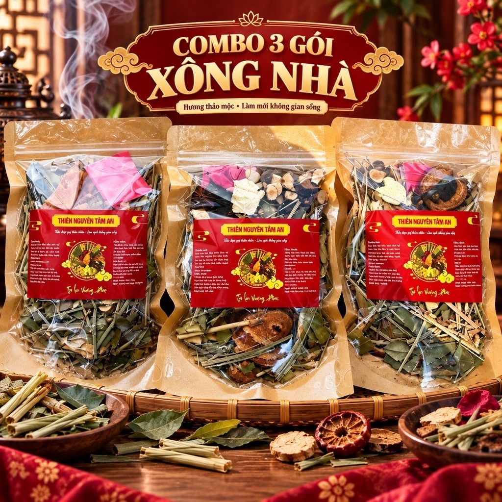 Nên xông nhà 3 ngày liên tiếp với combo 3 gói xông nhà thảo mộc Thiên Nguyên thut hút tài lộc 120g/ gói