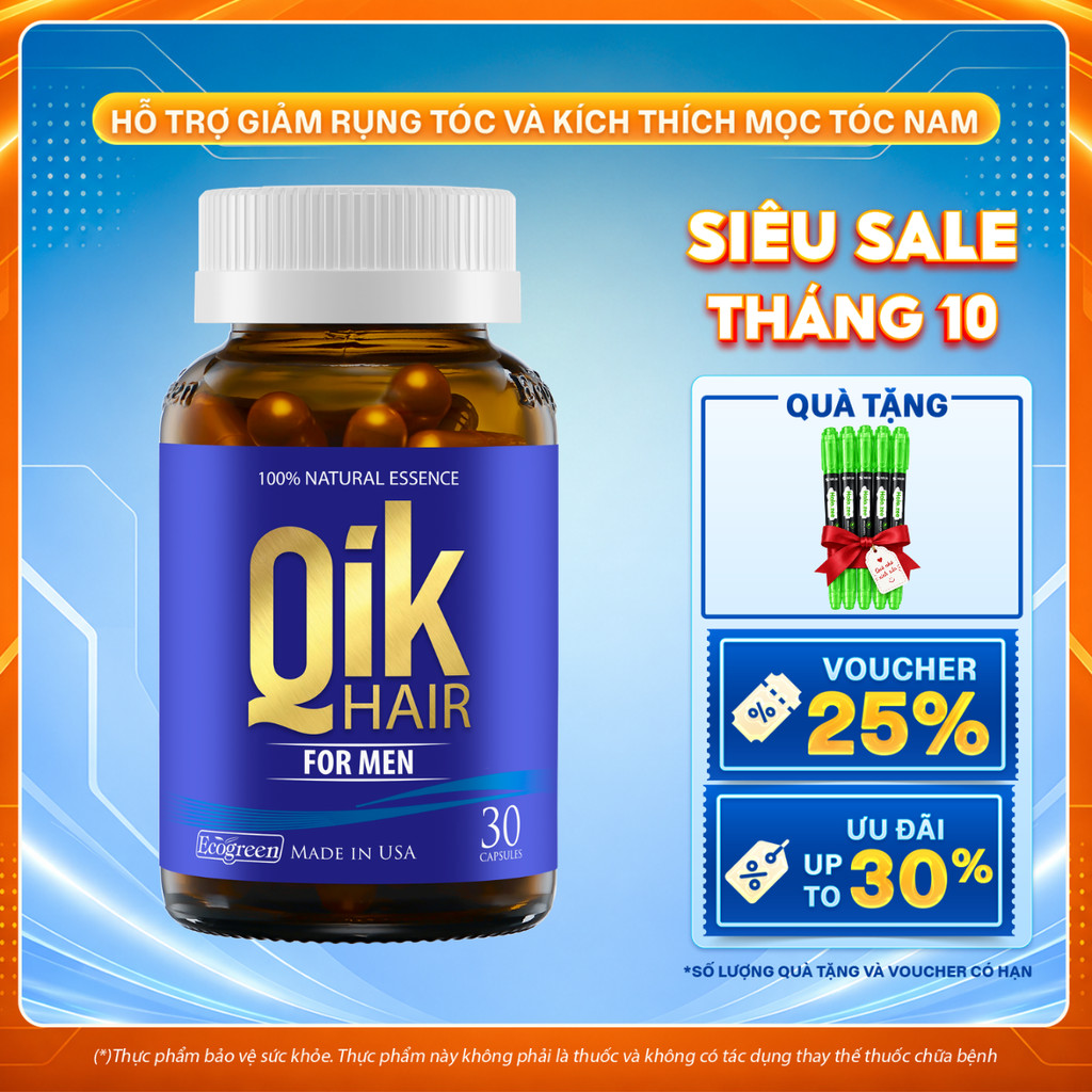 [MỚI+MGG 30K] Viên Uống Mọc Tóc Cho Nam Qik Hair For Men Hỗ Trợ Giảm Rụng Tóc Hiệu Quả Và Mọc Tóc Nhanh Hộp 30 Viên