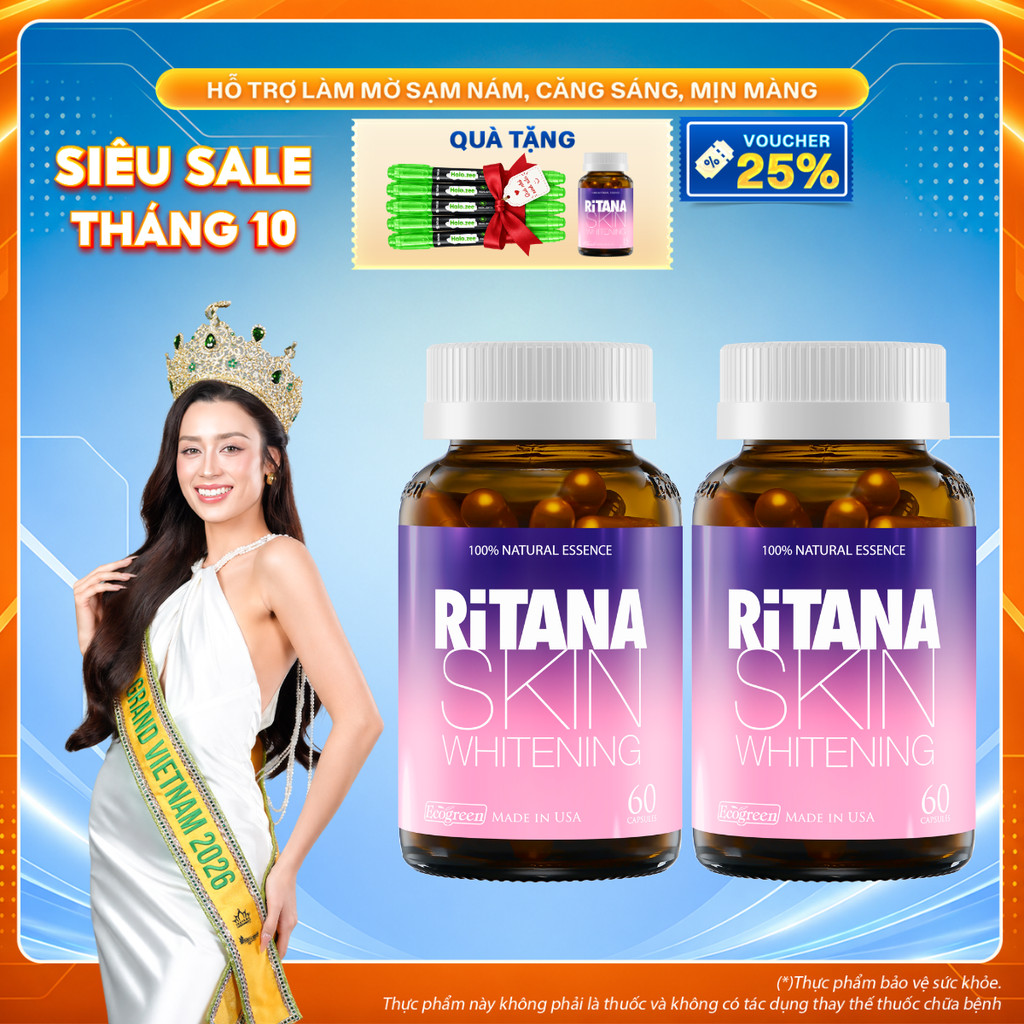 [COMBO MUA 2 TẶNG 1] Viên Uống Trắng Da RITANA Hỗ Trợ Chống Nắng, Làm Mờ Sạm Nám Và Chống Lão Hóa Chứa Glutathione