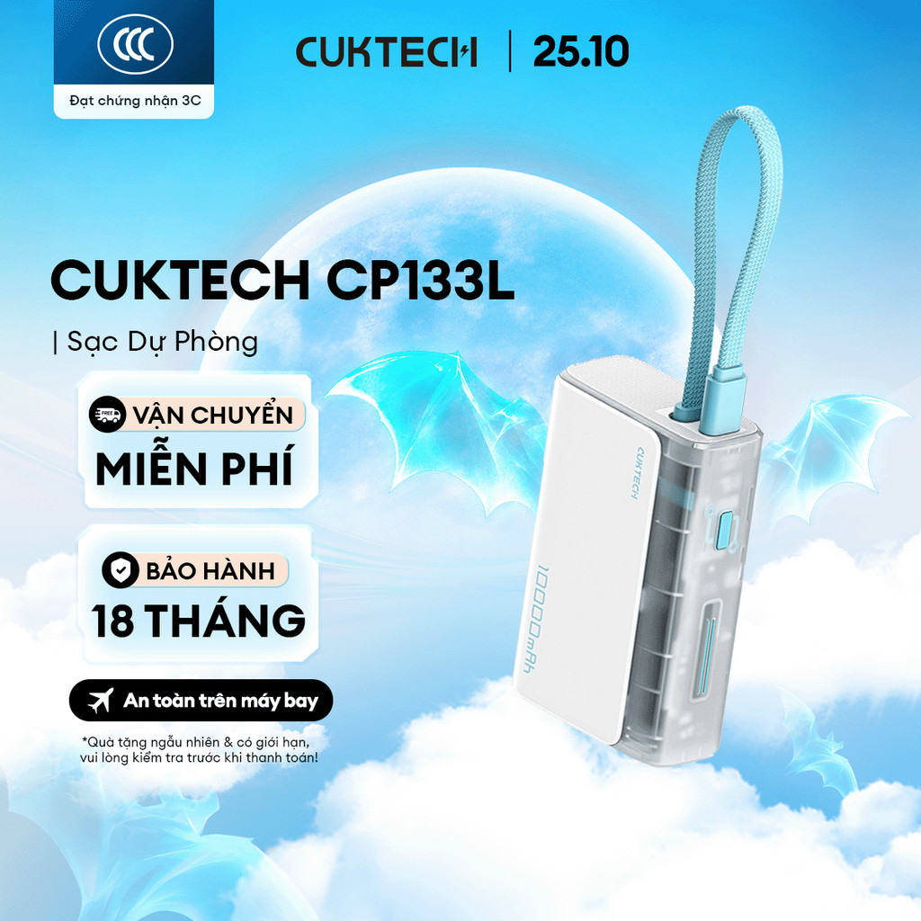 CUKTECH CP133L Sạc Di Động Kèm Cáp | Sạc Nhanh 33W Max | Dung Lượng 10.000mAh | Bảo Hành 18 Tháng LPB100