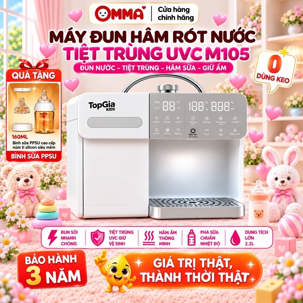 Máy Tiệt Trùng UVC Kết Hợp Đun Rót Nước Tự Động M1-05 TOPGIAKIDS - Đa Chức Năng Tích Hợp - BH 3 năm