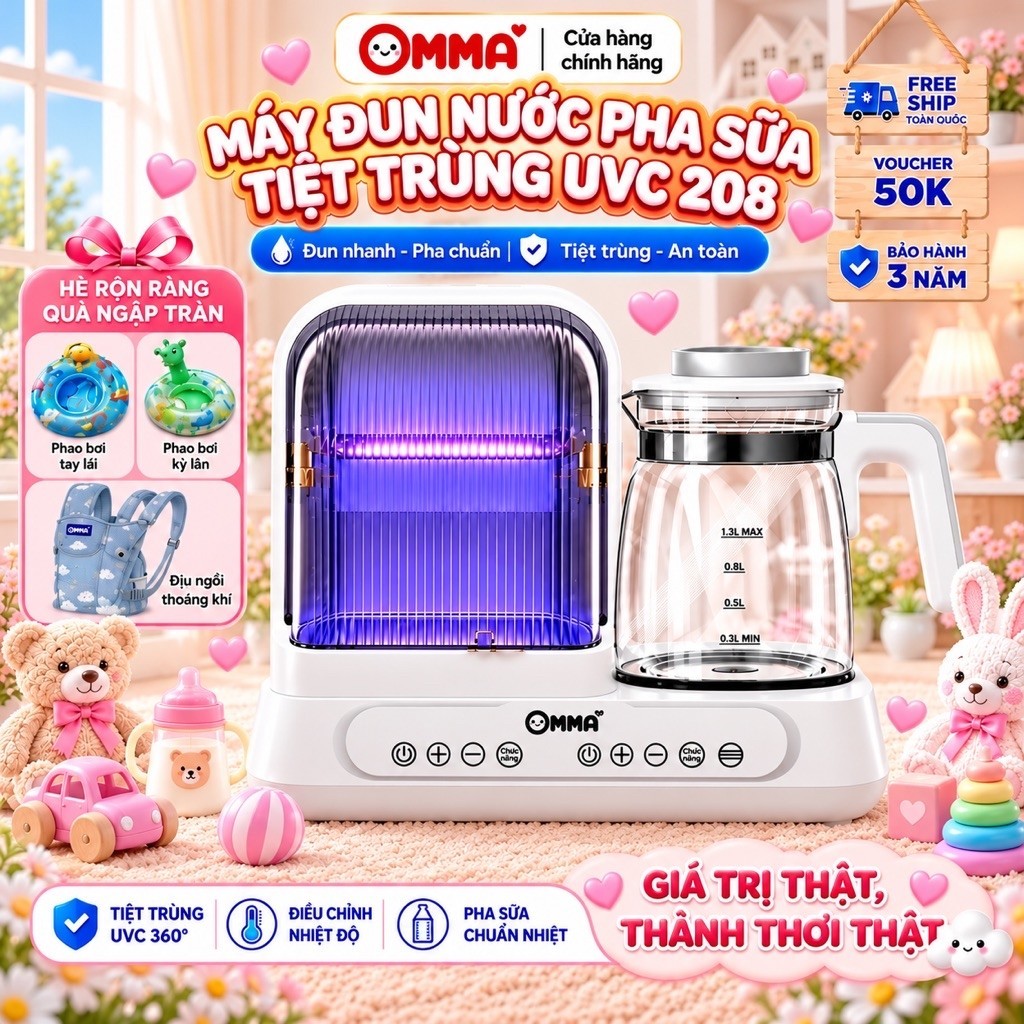 [🔥 ƯU ĐÃI ĐỘC QUYỀN 🔥] Máy đun hâm pha sữa và sấy khô tiệt trùng UVC OMMA - Đa chức năng -Bảo hành 3 năm