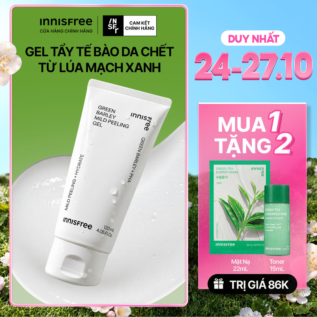 Gel tẩy tế bào da chết từ lúa mạch xanh innisfree Green Barley Mild Peeling Gel 120ml