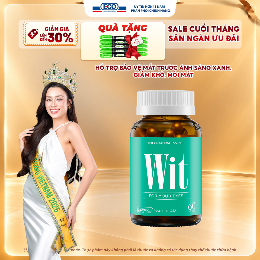 [Hộp 60v] Viên Uống Bổ Mắt WIT Ecogreen Giảm Mỏi Mắt, Tăng Cường Thị Lực Mắt Cho Bé Và Người Lớn