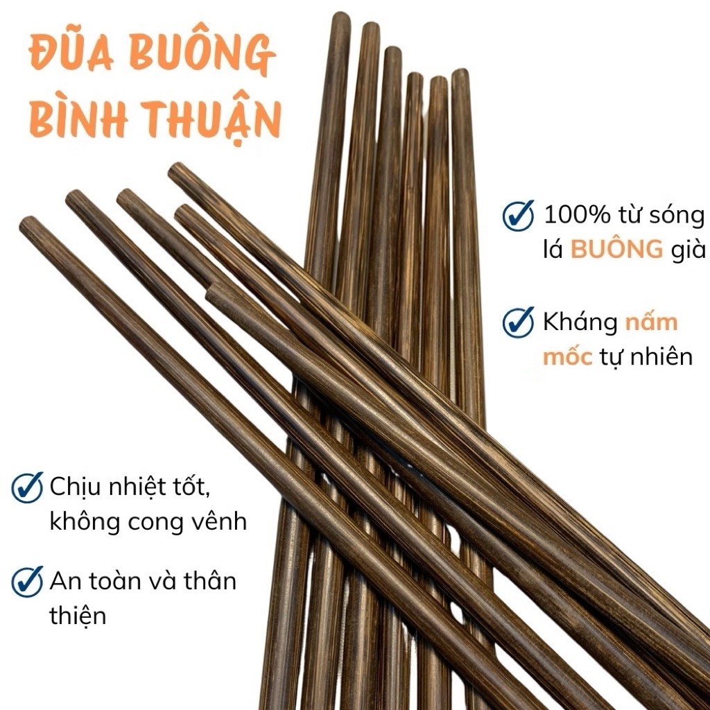 [Không Hộp] Đũa Buông Bình Thuận 10 Đôi Đặc Biệt, Không Mốc Không Mối Mọt, An Toàn, Chống Cong Vênh, Chịu Nhiệt Tốt