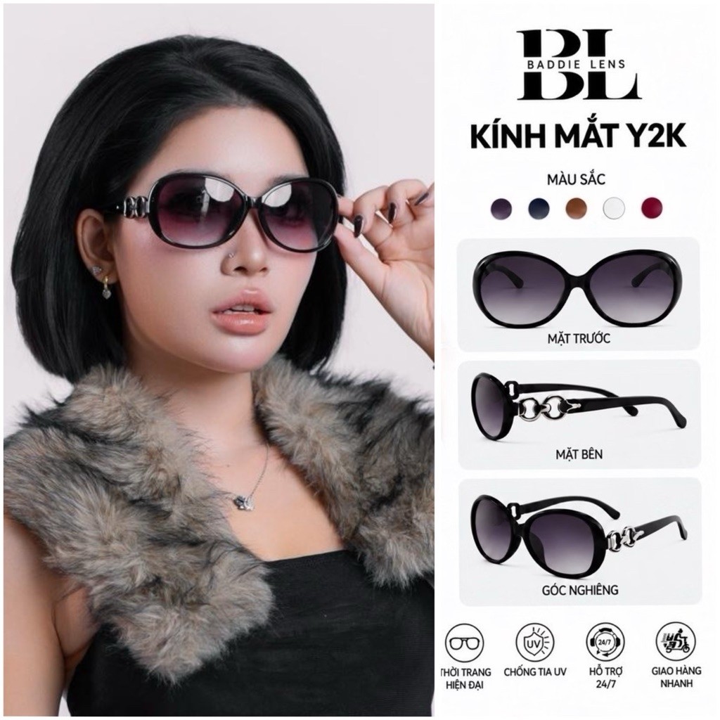 Kính Mát Nữ Retro Gọng Lớn Oversize Baddie Lens, Càng Mắt Xích Thời Trang Phong Cách Y2K Sang Chảnh - BL2612