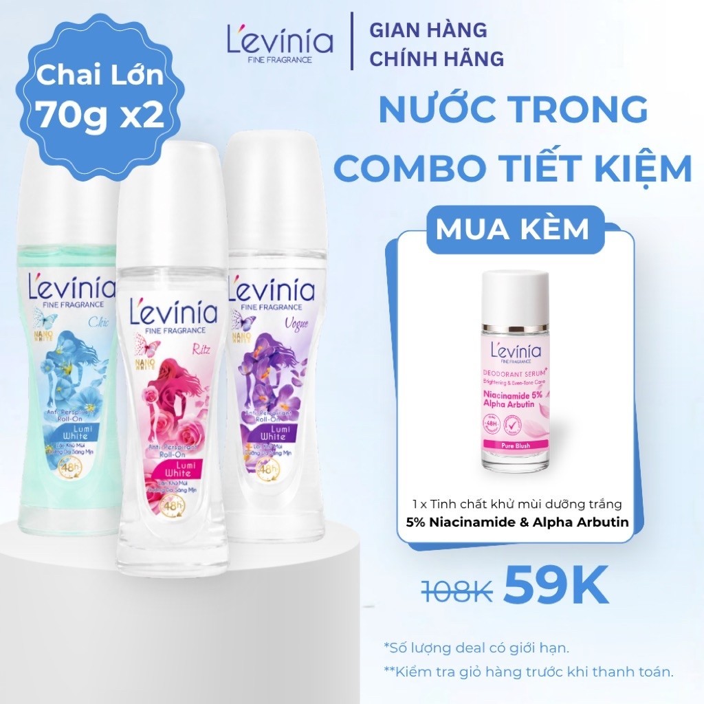 COMBO Lăn Khử Mùi Nữ Trắng Da Nước Trong Ngăn Ố Vàng Áo L'evinia Lumi White Hương Nước Hoa 70g